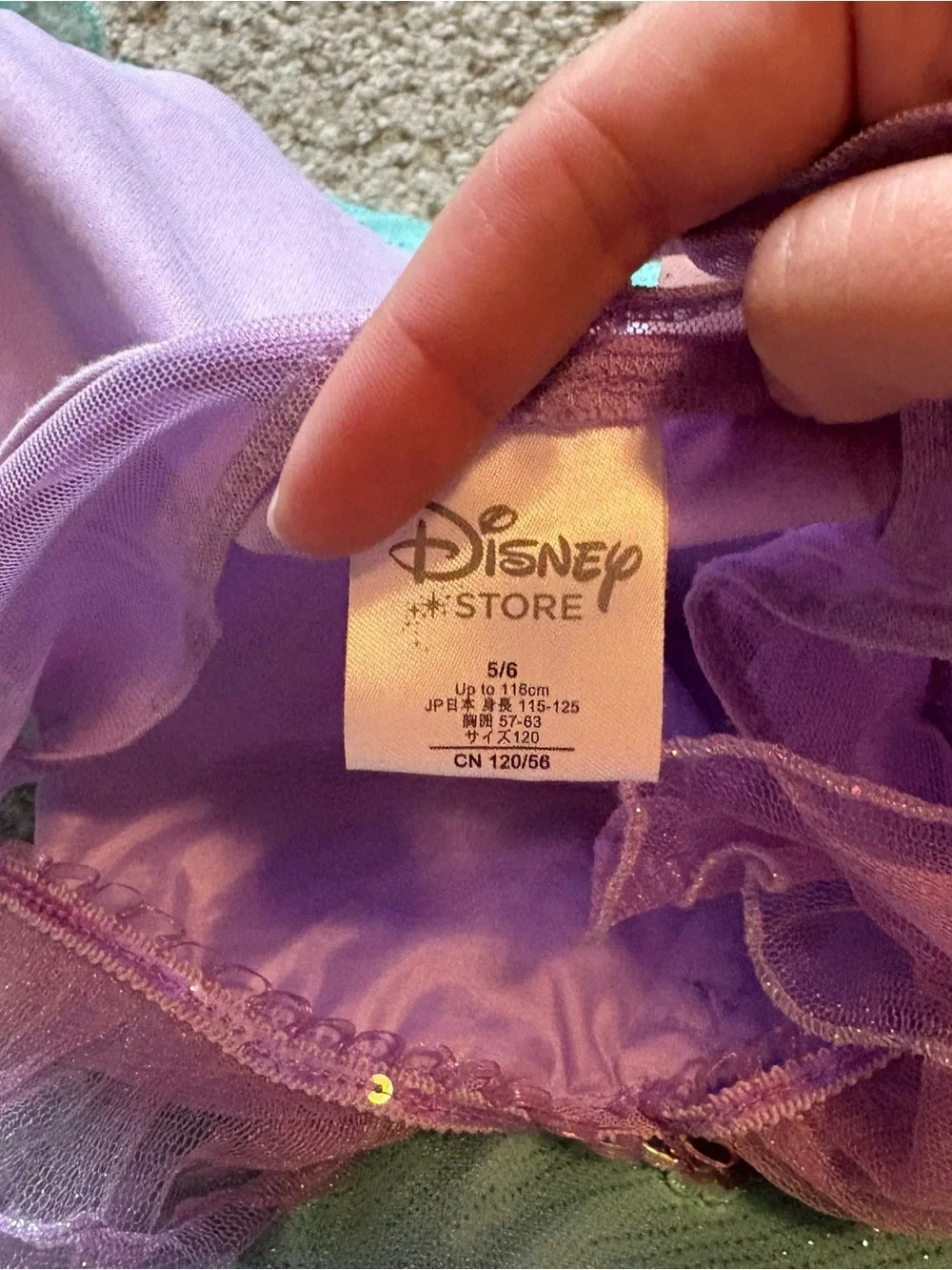 Disney Store Ariel Peplum Mermaid Dress Sz 5/6 Sequin Purple Blue Green